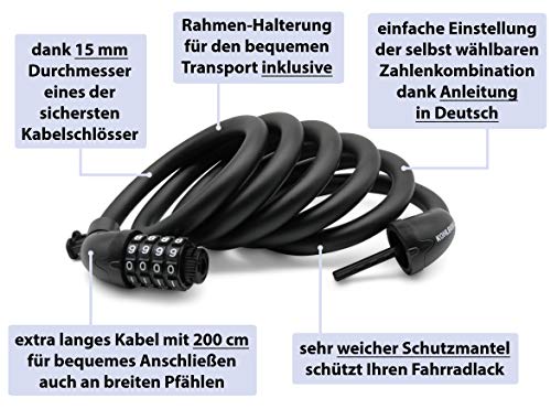 Kohlburg-Fahrradschloss KOHLBURG Kabelschloss 200 cm lang