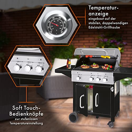 Camping-Gasgrill ProfiCook ® 3 Brenner + 1 Seitenbrenner