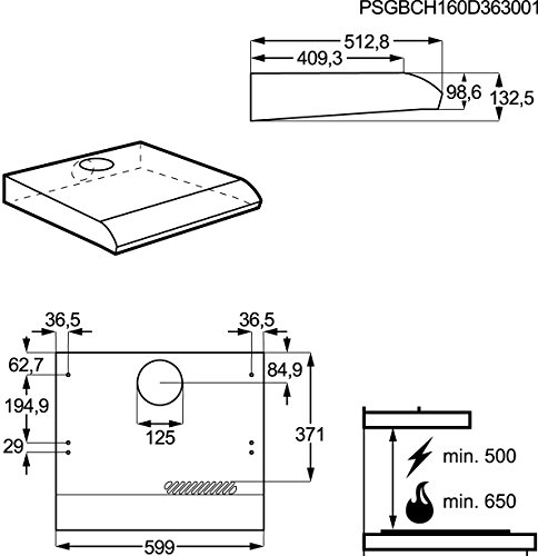 Dunstabzugshaube Weiß 60 cm AEG DUB2610W Unterbau-Dunstabzugshaube /