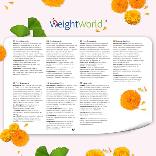 Quercetin WeightWorld 1000mg, 180 vegane Kapseln, rein