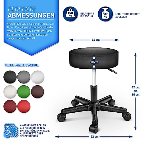 Rollhocker TRESKO höhenverstellbar Schwarz, Drehhocker