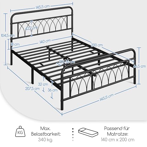 Bett 140×200 Yaheetech Vintage Bettrahmen mit Lattenrost