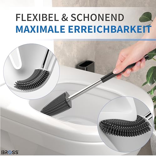 Klobürste BROSS ® Silikon – Patentierte Toilettenbürste – Schwarz