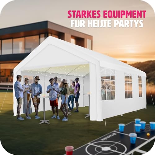 Zeltgarage tectake ® Pavillon, Partyzelt 4×6 m, 100% wasserdicht