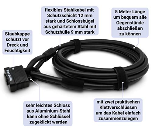 Langes Fahrradschloss KOHLBURG Kabelschloss 5 Meter lang