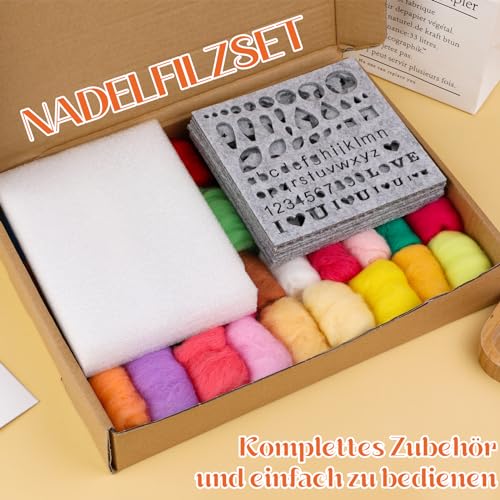 Filzwolle KAMAIKA Nadelfilz Set, Trockenfilzen Set mit 40 Farben