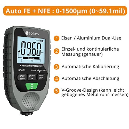 Schichtdickenmessgerät Neoteck Autolack- Handheld LCD-Display