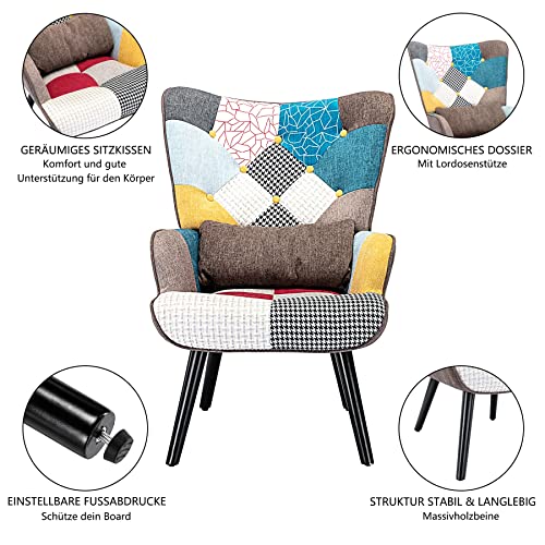 Ohrensessel HomeMiYN Relaxsessel mit Hocker Patchwork Sessel