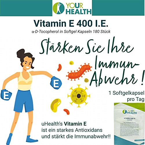 Vitamin E YOUR HEALTH uHealth 400 I.E., 180 Softgel Kapseln