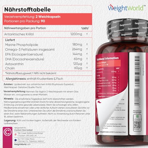 Krillöl WeightWorld Omega 3 Kapseln, 1200mg mit Astaxanthin