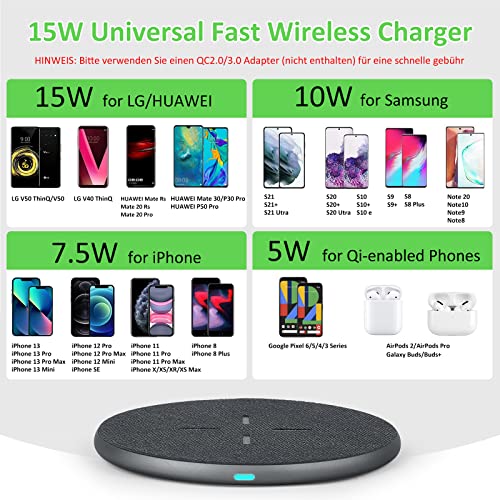 Qi-Ladegerät Evershop 15W Induktive Ladestation Wireless Charger