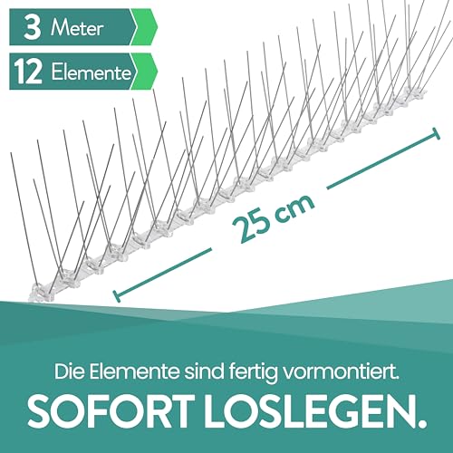 Taubenabwehr riijk 3 Meter Balkon Spikes vormontiert, Rostfreie