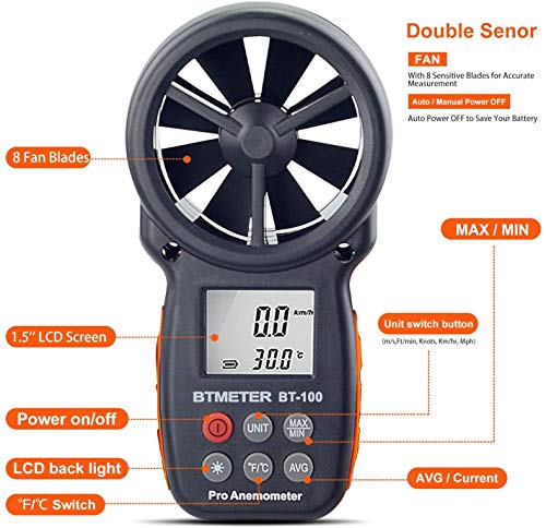 Windmesser BTMETER BT-100 digitaler Anemometer Handheld