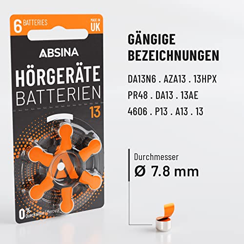 Hörgerätebatterien ABSINA 13 6 Stück