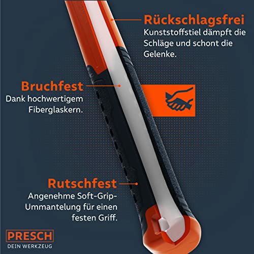 Gummihammer PRESCH Weiß 450g, hart, Fiberglasstiel, ⌀55mm