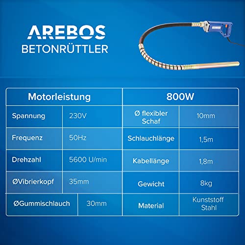 Betonrüttler Arebos, 800W, Innenrüttler, Handrüttler