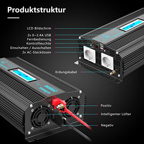 Wechselrichter 2.000 W GIANDEL Reiner Sinus Wechselrichter