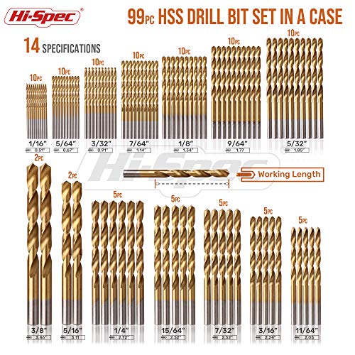 Bohrer-Set Hi-Spec 99-teiliger Bohrer Set mit Titan HSS-Stahl