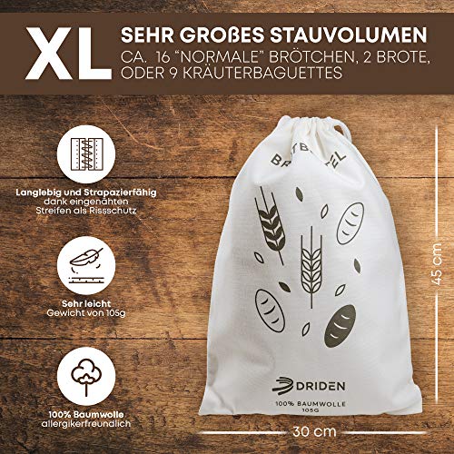 Brotbeutel DRIDEN XL [3er Set] 100% Natur Baumwolle