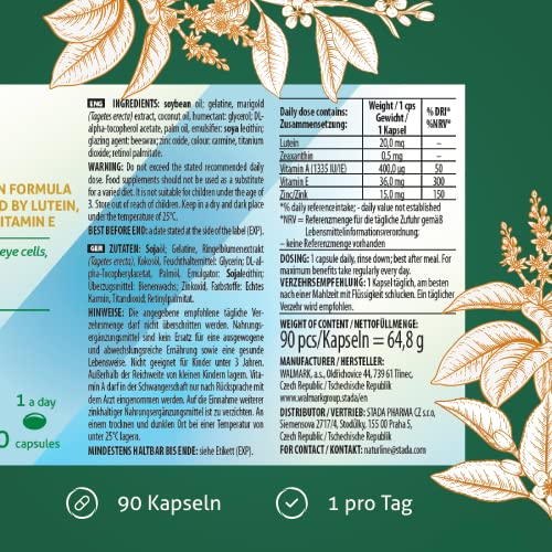 Augenvitamine Naturline Augen Vitamine Lutein 20mg, Zeaxanthin