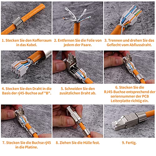 RJ45-Stecker PETECHTOOL Netzwerkstecker RJ45 CAT7 CAT6A