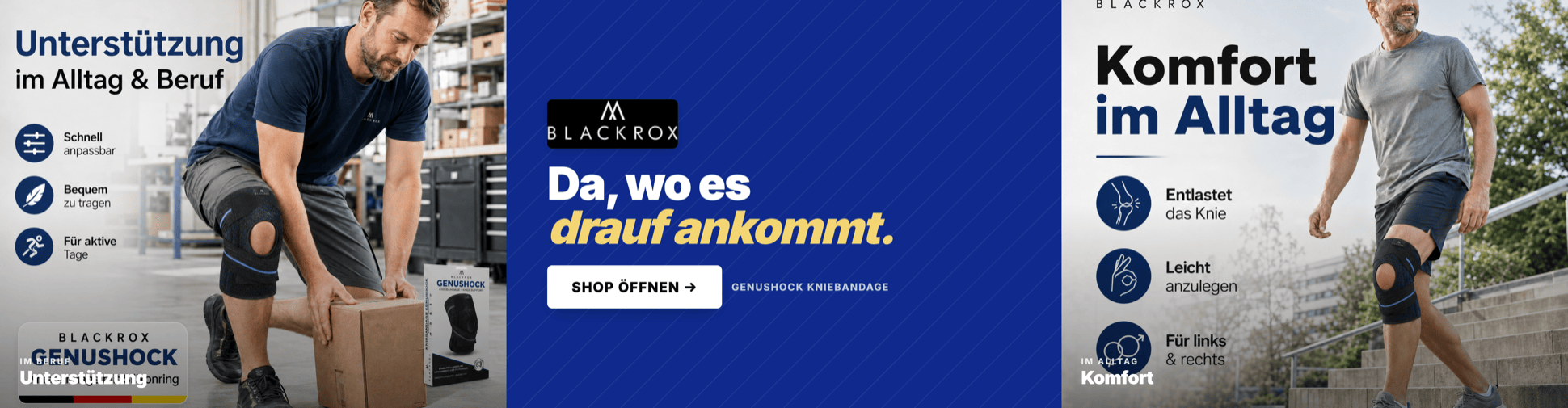 BLACKROX GENUSHOCK Kniebandage — Komfort im Alltag, entlastet das Knie