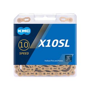 Cadenas de 10 velocidades Cadena de bicicleta KMC X10SL Ti-N Gold, 10 velocidades