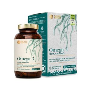 Aceite de Algas Nature Basics Vegano Omega 3, 120 cápsulas dosis alta.