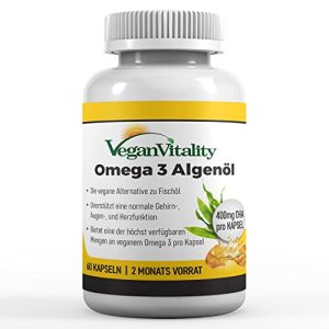 Olio di alghe Vegan Vitality Omega 3 vegan, 400 mg DHA per capsule
