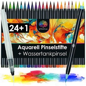 Crayons aquarelle OfficeTree 24+1 stylos pinceaux avec stylo à eau