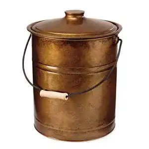 Ascheeimer plow hearth gross kupfer mit deckel und holzgriff