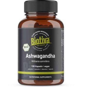 Ashwagandha BIOTIVA 150 gélules bio, 1500 mg dose quotidienne