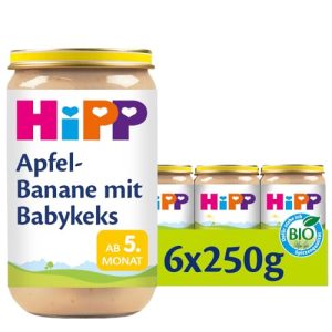 Comida para bebés HiPP de manzana y plátano con galletas para bebés, 6 x 250 g
