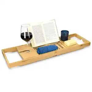 Badewannenablage navaris bambus ausziehbar buch stopper