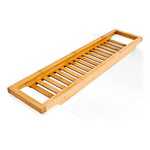 Prateleira de banheira Relaxdays em bambu, 4 x 65 x 15 cm