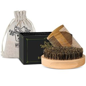 BFWood beard brush with boar bristles and comb set