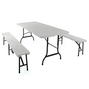 Bierzeltgarnitur nexos 1 partytisch 2 baenke klappbar weiss 180 cm