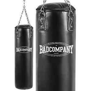 Sac de boxe Bad Company comprenant une chaîne en acier robuste à quatre points et du vinyle