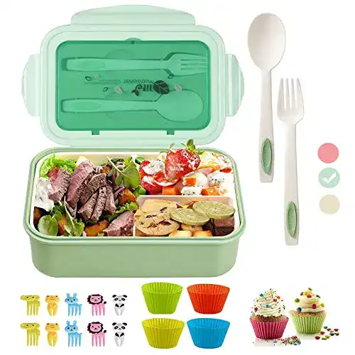 Brotdose für Kinder MUJUZE Lunchbox mit Besteck, Brotdose