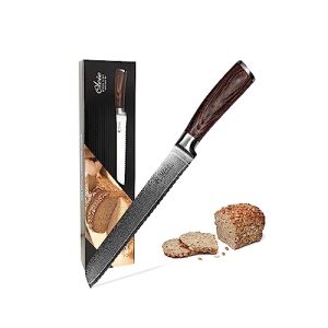 Faca de pão Wakoli EDIB faca de damasco com fio serrilhado