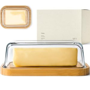 Butter dish KIVY glass with bamboo lid, butter dome