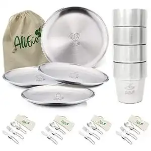 Camping kochgeschirr alleco edelstahl camping teller set