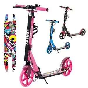 Cityroller arebos tretroller mit led pink hoehenverstellbar
