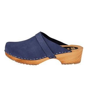Tamancos Sapatos Vollsjö Sapatos femininos de madeira couro UE, azul escuro, 39
