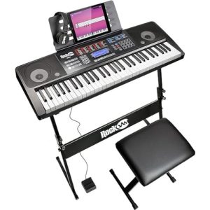 Piano digital RockJam Kit de piano con teclado y pantalla táctil de 61 teclas