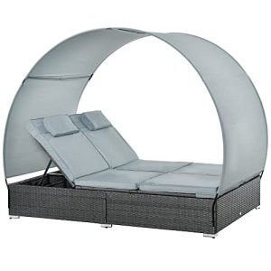 Double lounger Outsunny poly rattan sun lounger for 2 people