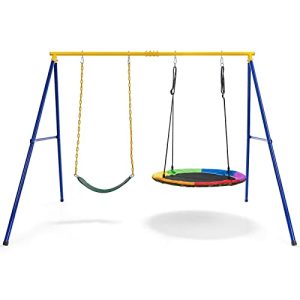 Double swing COSTWAY with frame, outdoor swing