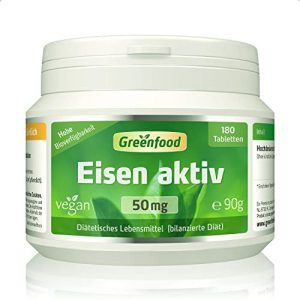 Comprimidos de ferro Ferro Greenfood ativo, 50 mg, dosagem extra alta