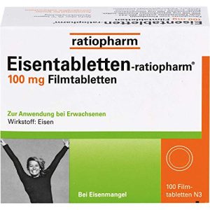Tabletas de hierro Ratiopharm, 100 mg tabletas recubiertas con película 100 piezas