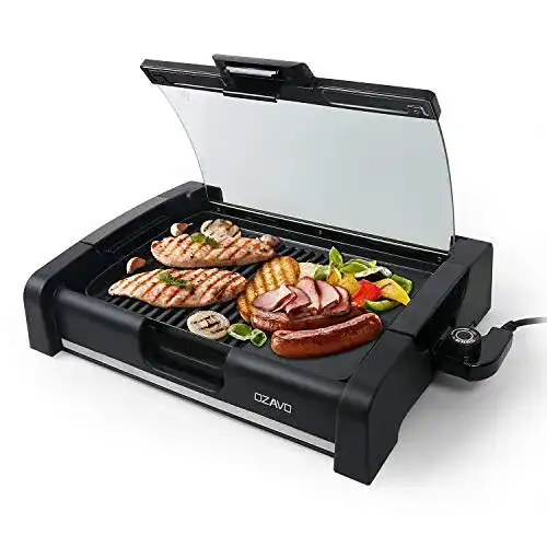 Elektrogrill OZAVO BBQ Tischgrill mit Glasdeckel und 1650 Watt